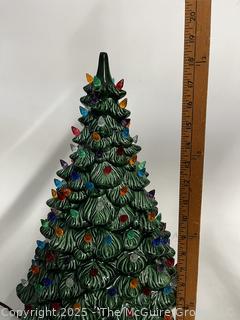 Ceramic Lighted Christmas Tree.  Slightly Damaged at Very Top.  19" tall.