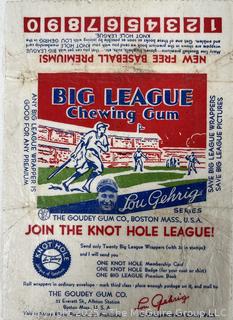 1934 Goudey "Big League Chewing Gum" Baseball Wrapper with Lou Gehrig