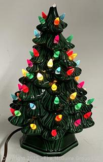 Ceramic Lighted Christmas Tree.  Slight Damage to Top as Shown. 11" tall