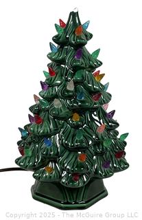Ceramic Lighted Christmas Tree.  Slight Damage to Top as Shown. 11" tall