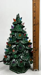 Ceramic Lighted Christmas Tree.  Slight Damage to Top as Shown. 11" tall