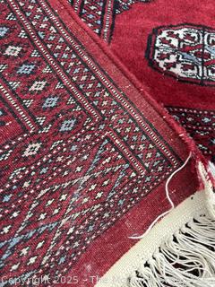 Hand Knotted Pakistan Bokhara Jhaldar Wool Rug on Red Ground. 5' 7" x 4'