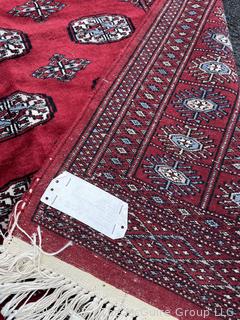 Hand Knotted Pakistan Bokhara Jhaldar Wool Rug on Red Ground. 5' 7" x 4'