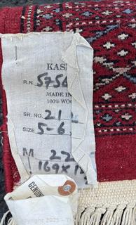 Hand Knotted Pakistan Bokhara Jhaldar Wool Rug on Red Ground. 5' 7" x 4'