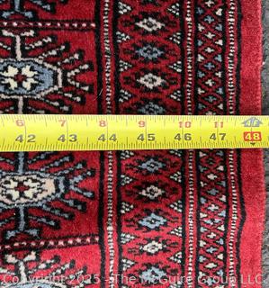 Hand Knotted Pakistan Bokhara Jhaldar Wool Rug on Red Ground. 5' 7" x 4'