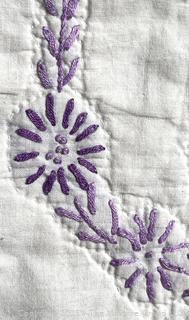 Hand Made Eight Point Embroidered Star Purple & White Quilt.  78" x 88"