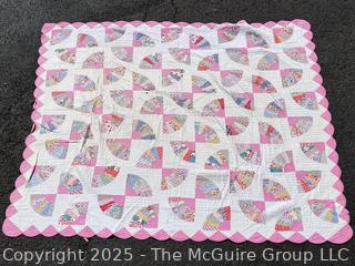 Hand Made Pink Fan Quilt. 78" x 86"