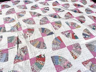 Hand Made Pink Fan Quilt. 78" x 86"
