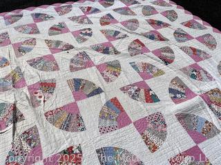 Hand Made Pink Fan Quilt. 78" x 86"