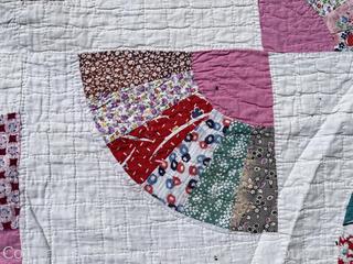 Hand Made Pink Fan Quilt. 78" x 86"