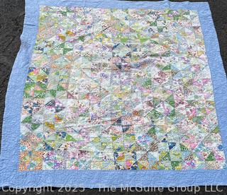 Hand Made Laundry Basket Blue Quilt. 70" x 78"