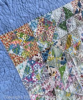 Hand Made Laundry Basket Blue Quilt. 70" x 78"