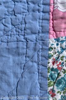 Hand Made Laundry Basket Blue Quilt. 70" x 78"