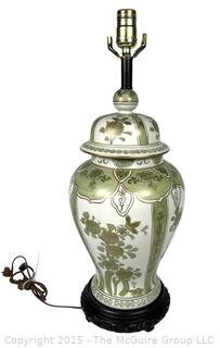 Japanese Kutan Green Floral Porcelain Table Lamp
