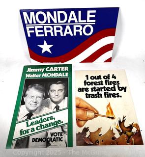 Presidential Political Campaign Sign for Mondale, Ferraro, Carter and Forest Fire Sign