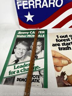 Presidential Political Campaign Sign for Mondale, Ferraro, Carter and Forest Fire Sign