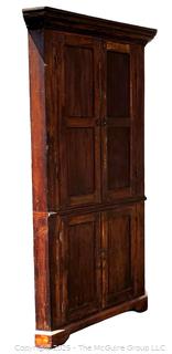 Primitive Corner Cabinet with Red Interior and Square Nail Heads