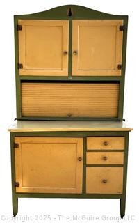Green Enamel Oxford Hoosier Kitchen Cabinet, Two Piece