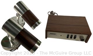Two (2) Mid Century Modern Airstream Travel Trailer Aluminum Wall Lamps & Bose 901 Active Equalizer 
