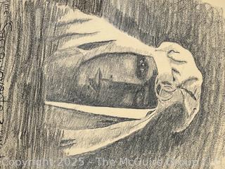 Unframed Pencil on Paper Portrait of Man 14" x 17"