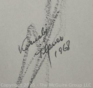 Unframed Pencil on Paper Portrait of Young Man in Glasses Signed by Artist. 14" x 17"