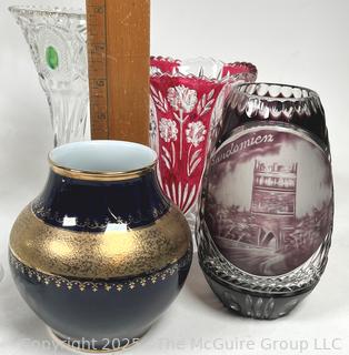 Crystal Glassware Including Red Cut to Clear Vase