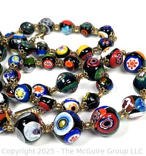 Venetian Murano Millefiori Art Glass Bead Necklace