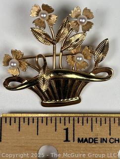 Van Dell Flower Basket Brooch 
