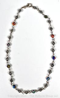 Sterling Silver Murano Millefiori Glass Bead Necklace
