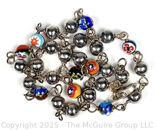 Sterling Silver Murano Millefiori Glass Bead Necklace