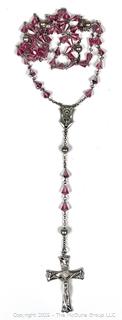Sterling Silver and Pink Cut Glass Rosary Beads
