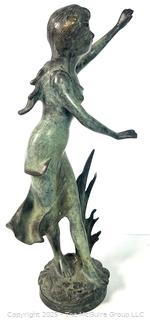 Nymph Sculpture in Bronze with Green Patina