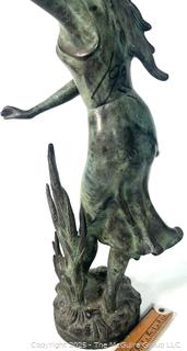 Nymph Sculpture in Bronze with Green Patina