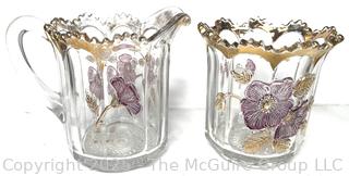 Set of Two (2) 1900s Ruby Northwood Cherry Pressed Glass Sugar and Creamer