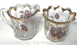 Set of Two (2) 1900s Ruby Northwood Cherry Pressed Glass Sugar and Creamer