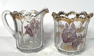 Set of Two (2) 1900s Ruby Northwood Cherry Pressed Glass Sugar and Creamer
