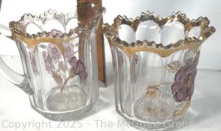 Set of Two (2) 1900s Ruby Northwood Cherry Pressed Glass Sugar and Creamer