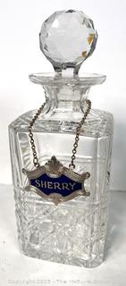 Cut Crystal Glass Liquor Decanter Made in Edinburgh Scotland with Sherry Liquor Tag.