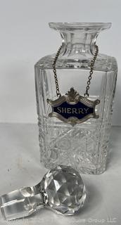 Cut Crystal Glass Liquor Decanter Made in Edinburgh Scotland with Sherry Liquor Tag.
