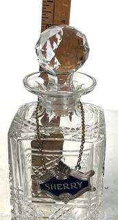 Cut Crystal Glass Liquor Decanter Made in Edinburgh Scotland with Sherry Liquor Tag.