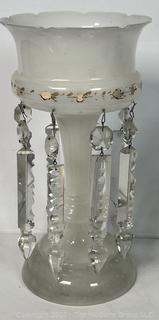 Opaline Frosted Glass and Crystal Mantel Lustre with Prisms
