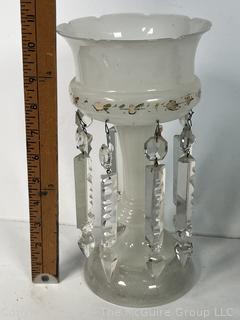Opaline Frosted Glass and Crystal Mantel Lustre with Prisms