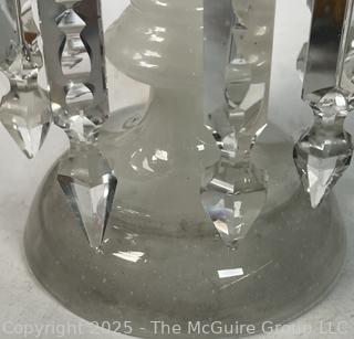 Opaline Frosted Glass and Crystal Mantel Lustre with Prisms