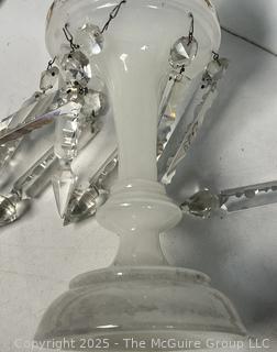 Opaline Frosted Glass and Crystal Mantel Lustre with Prisms