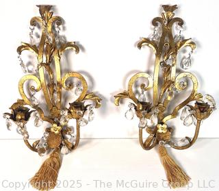 Pair of Louis XV Style Gilt Bronze Mounted Crystal Two Light Sconces