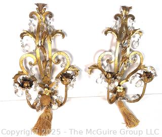 Pair of Louis XV Style Gilt Bronze Mounted Crystal Two Light Sconces
