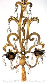 Pair of Louis XV Style Gilt Bronze Mounted Crystal Two Light Sconces