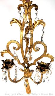 Pair of Louis XV Style Gilt Bronze Mounted Crystal Two Light Sconces