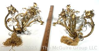 Pair of Louis XV Style Gilt Bronze Mounted Crystal Two Light Sconces