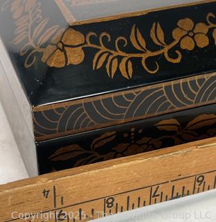 Black and Gold Lacquer Chinoiserie Large Storage Box